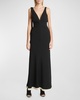 Plunging Gathered-Waist Backless Gown