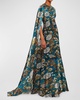 Didion Floral-Print Empire-Waist Silk Cape Gown