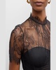 Kehlani Sheer Lace Short-Sleeve Peplum Bustier Top