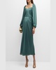 Square-Neck Long-Sleeve Draped Midi Dress