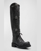 Antic Buckle Distressed Leather Knee-High Boots