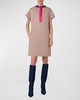 Colorblock Cotton Gabardine Stretch Short-Sleeve Shift Dress