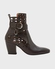 Cutout Leather Buckle Ankle Boots