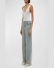 Wide-Leg Denim Jeans with Silk Parchment Overlay