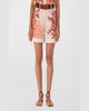 Bimba Printed Pleated Linen Bermuda Shorts With Rope Belt