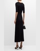 Arden Eyelash Pointelle Knit Elbow-Sleeve Midi Dress