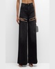 High-Rise Crystal Slit Wide-Leg Jeans