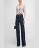 Francine Topstitched High-Rise Straight-Leg Pants