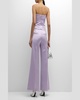 Two-Tone Flare-Leg Satin Back Crepe Pants