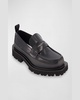 Men's Mixed Leather Logo Lug-Sole Penny Loafers