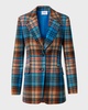 Tartan Check Tweed Single-Breasted Blazer Jacket