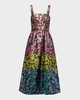 Iris Metallic Floral Jacquard Belted Midi Dress