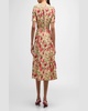 Evangeline Floral Print Wool Midi Dress 