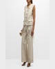 Metallic Taffeta Wide-Leg Pants with Patch Pockets