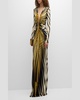 Long Printed Knot-Front Gown