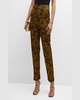 Demi Metallic Floral Brocade Straight-Leg Ankle Pants