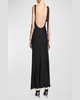 Plunging Gathered-Waist Backless Gown