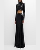 Two-Piece Mock-Neck Long-Sleeve Sequined Gown