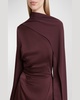 Long-Sleeve Draped Scarf Satin Maxi Dress