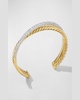 Pave Crossover Two Row Cuff Bracelet with Diamonds in 18K Gold, 10.5mm