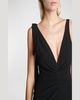 Plunging Gathered-Waist Backless Gown