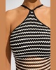 Striped Knit High-Neck One-Piece Swimsuit (DD-Cup)