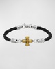 Men's Perseus Leather Bracelet with Silver/Bronze Cross, Size M