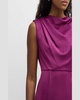 Draped Satin Crepe Sleeveless Midi Dress