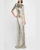 Turtleneck Sequined Zip Gown