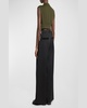 Faux-Fur Trim Pleated Wide-Leg Trousers