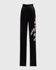 Flora Applique Pleated Wide-Leg Satin Crepe Pants