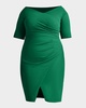 Plus Size Pleated Faux-Wrap Crepe Midi Dress