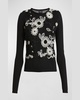 Flower Ribbon-Embroidered Long-Sleeve Knit Sweater