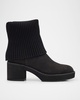 Knit Nubuck Leather Platform Ankle Booties