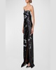 Leather-Wave Strapless Bicolor Sequined Slit Gown