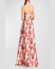 Giovanna Strapless Pleated Floral-Print Gown