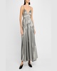 Metallic Gathered Peplum Maxi Camisole Dress