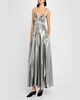 Metallic Gathered Peplum Maxi Camisole Dress