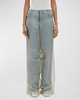 Wide-Leg Denim Jeans with Silk Parchment Overlay