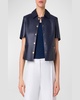 Short-Sleeve Perforated Nappa Leather Crop Shirt Jacket