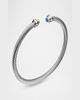 Cable Bracelet with Gemstone in Silver with 18K Gold, 4mm