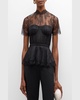 Kehlani Sheer Lace Short-Sleeve Peplum Bustier Top