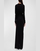 Helix Crystal Stone Slit Long-Sleeve Gown