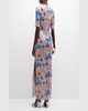 Painted Floral Stitch Mesh Sequined Column Gown