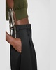 Faux-Fur Trim Pleated Wide-Leg Trousers