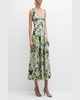 Naples Pleated Floral Silk Sleeveless Midi Dress