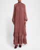 Maxi Ruffled Mock Neck Silk Mousseline Dress