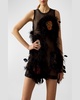 Feather-Embellished Illusion Mini Dress