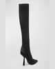 Stretch Leather Point-Toe Knee Boots