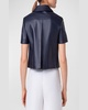 Short-Sleeve Perforated Nappa Leather Crop Shirt Jacket